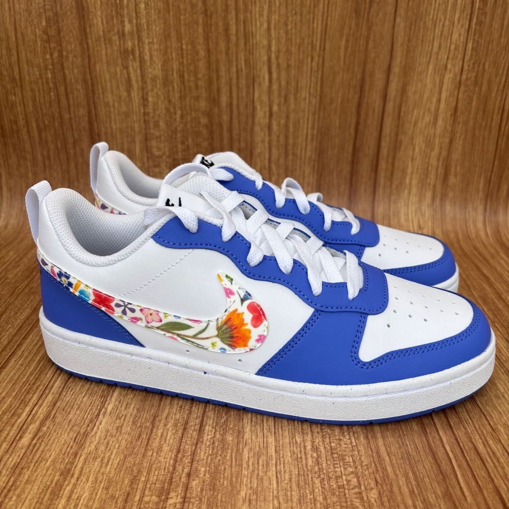 NEW Nike Court Borough Low FL GS Kids 7Y White Sapphire Blue Floral